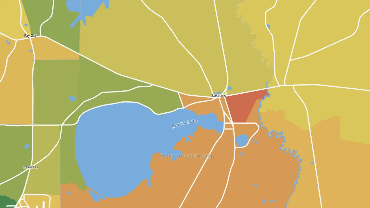 Lanier County, GA Map of Burglary Rates