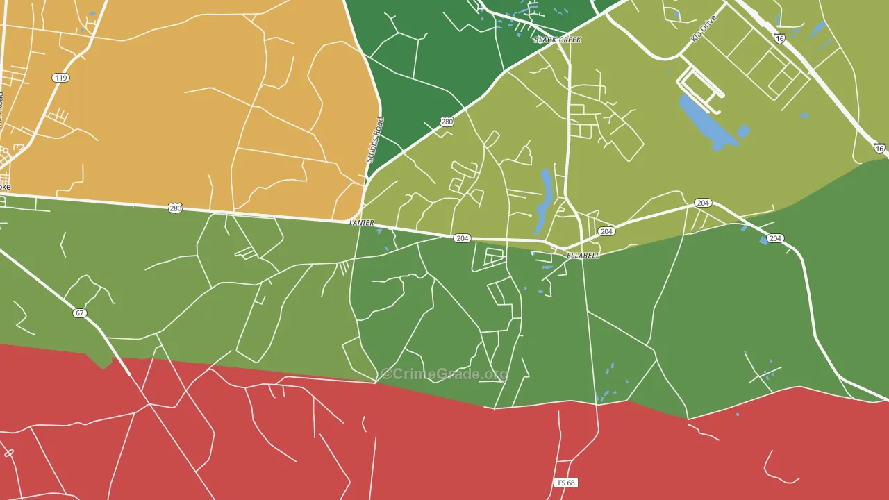 Lanier, GA Map of Burglary Rates