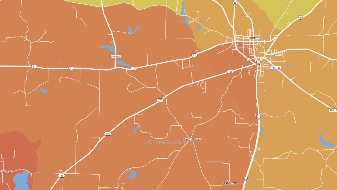 Lanier, TX Map of Burglary Rates