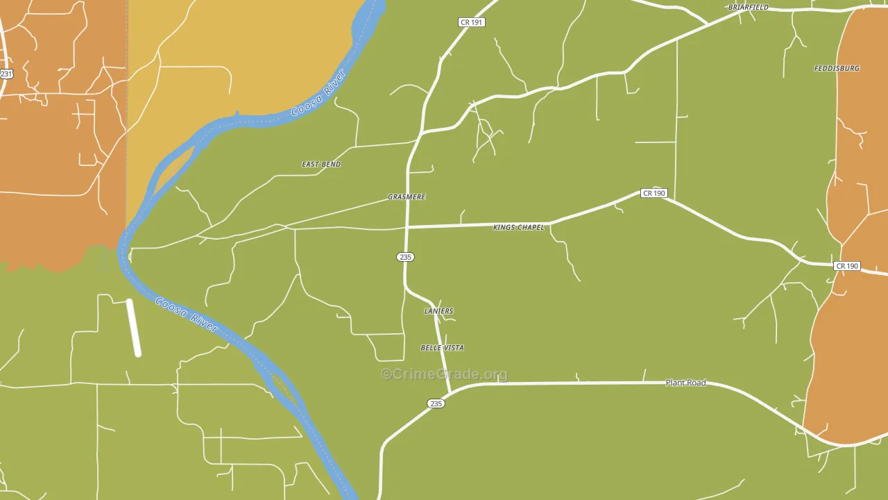 Laniers, AL Map of Burglary Rates