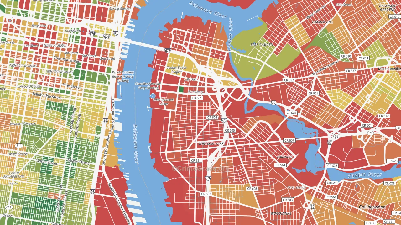 Lanning Square, Camden, NJ Map of Burglary Rates