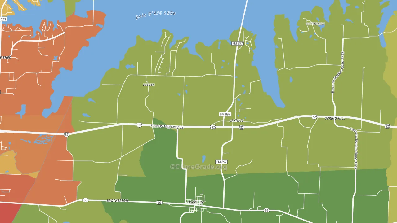 Lannius, TX Map of Burglary Rates