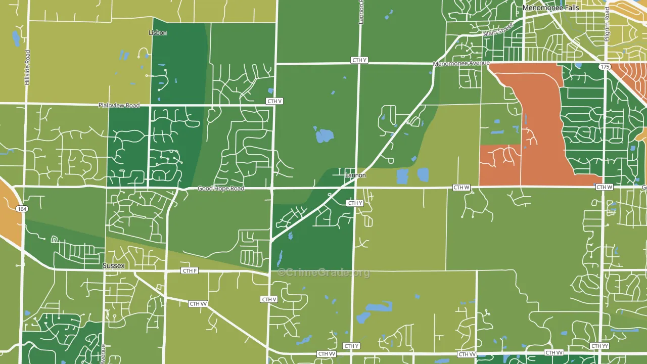 Lannon, WI Map of Burglary Rates