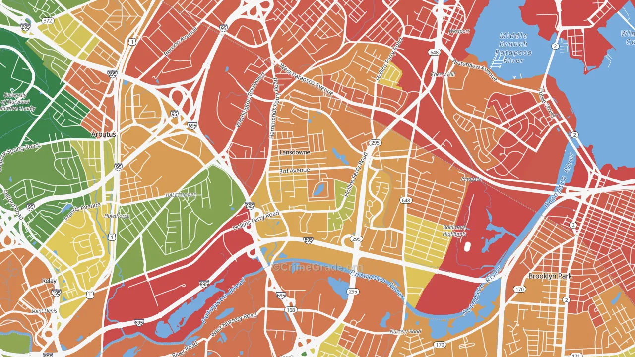 Lansdowne, MD Map of Burglary Rates