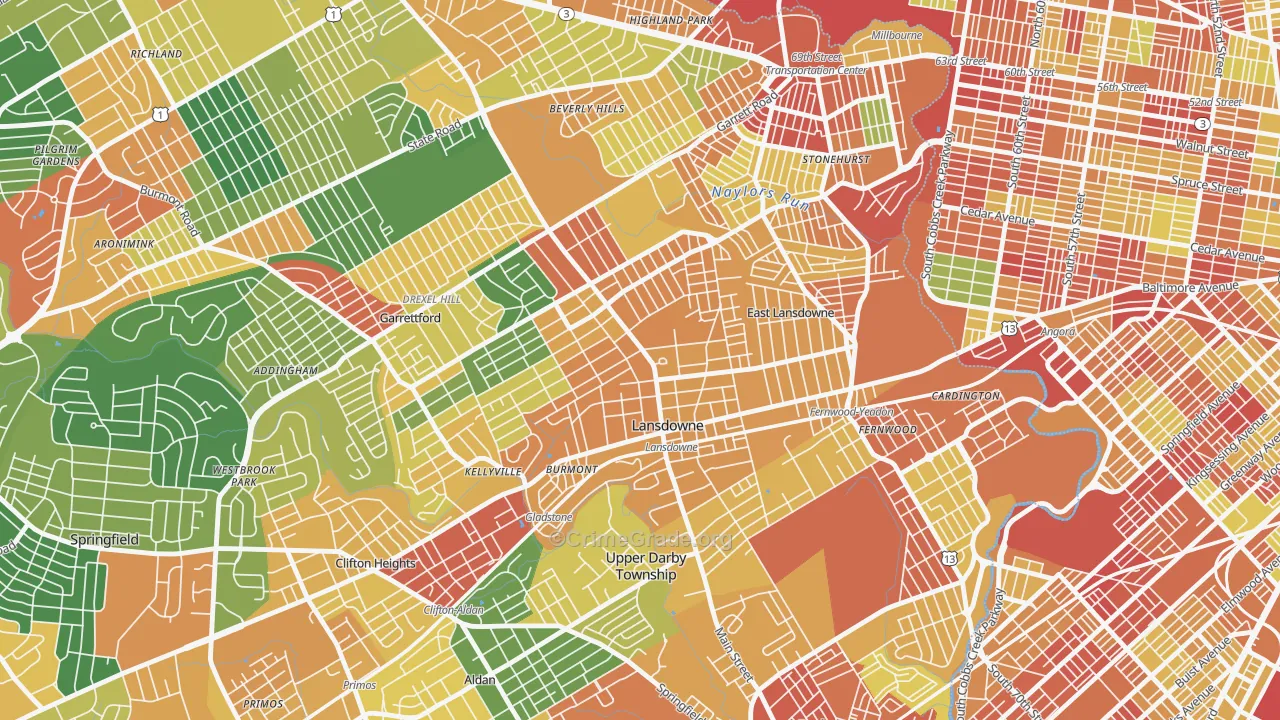 Lansdowne, PA Map of Burglary Rates