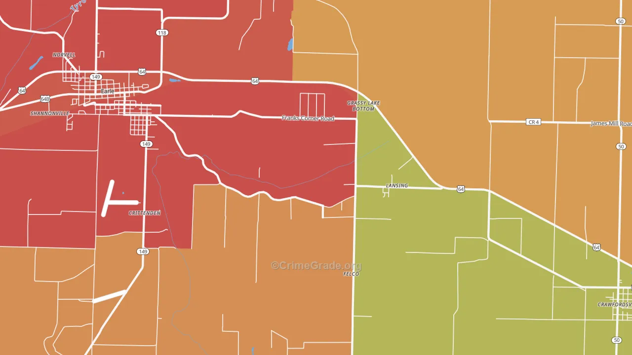 Lansing, AR Map of Burglary Rates