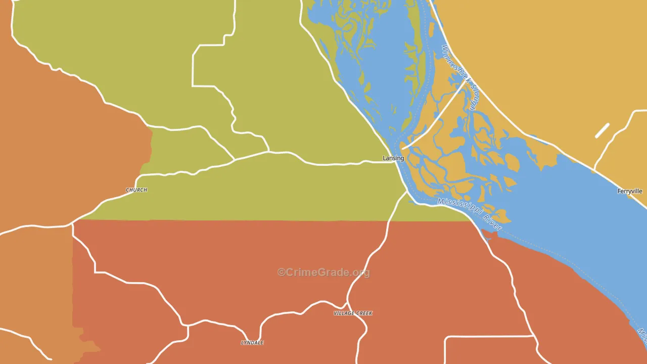 Lansing, IA Map of Burglary Rates
