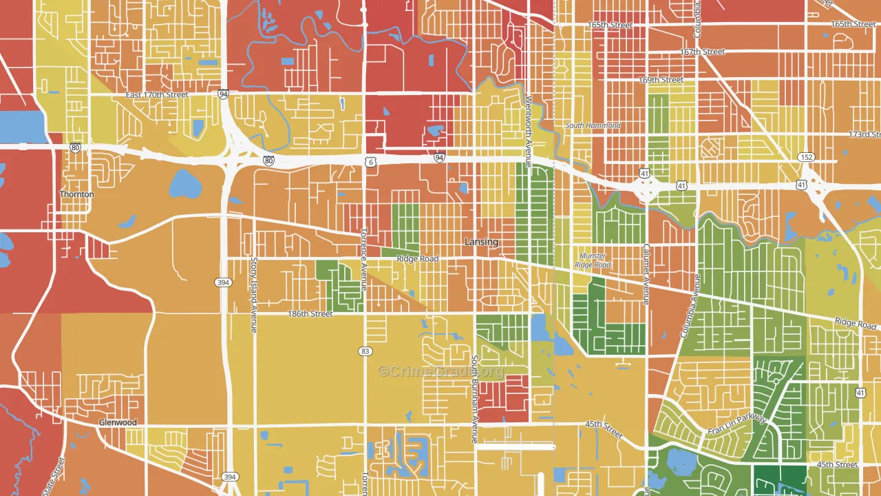 Lansing, IL Map of Burglary Rates