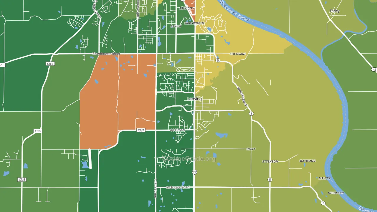 Lansing, KS Map of Burglary Rates