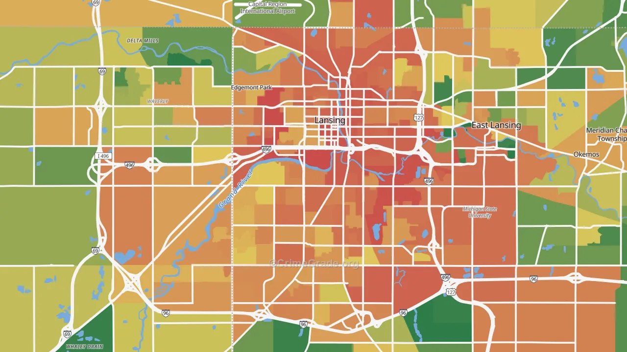 Lansing, MI Map of Burglary Rates