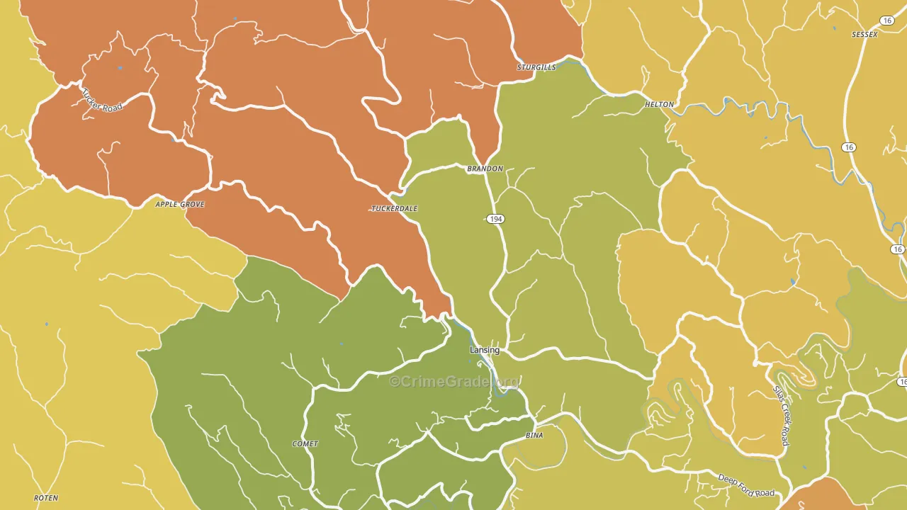 Lansing, NC Map of Burglary Rates