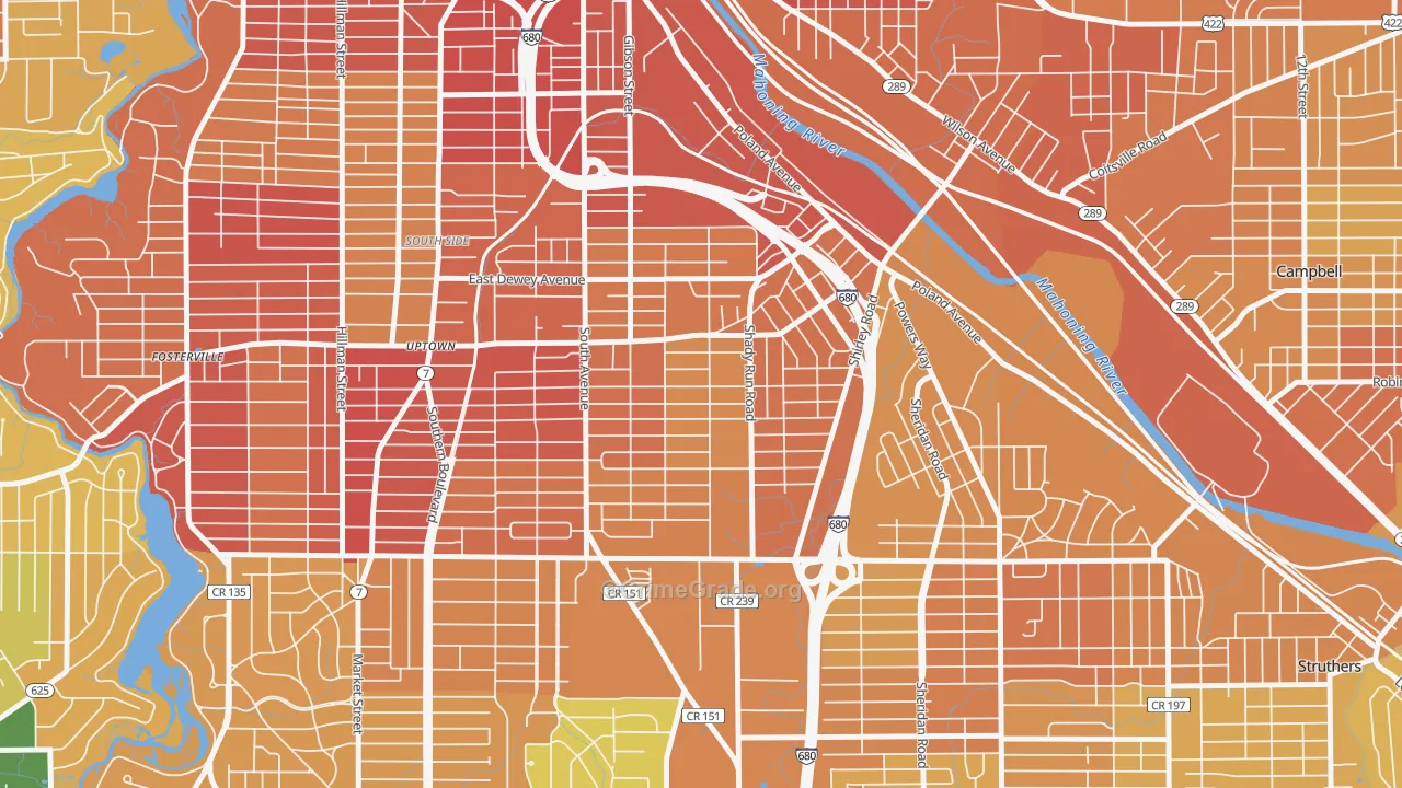Lansingville, Youngstown, OH Map of Burglary Rates