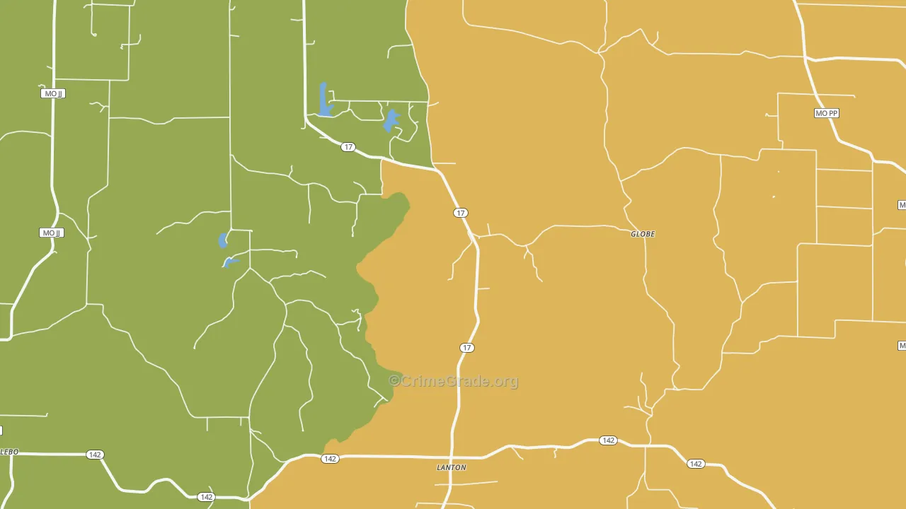 Lanton, MO Map of Burglary Rates