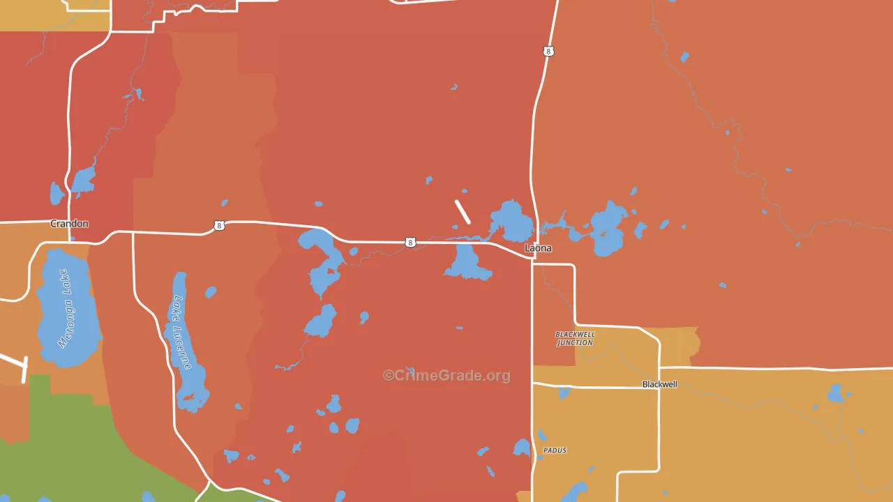 Laona, WI Map of Burglary Rates