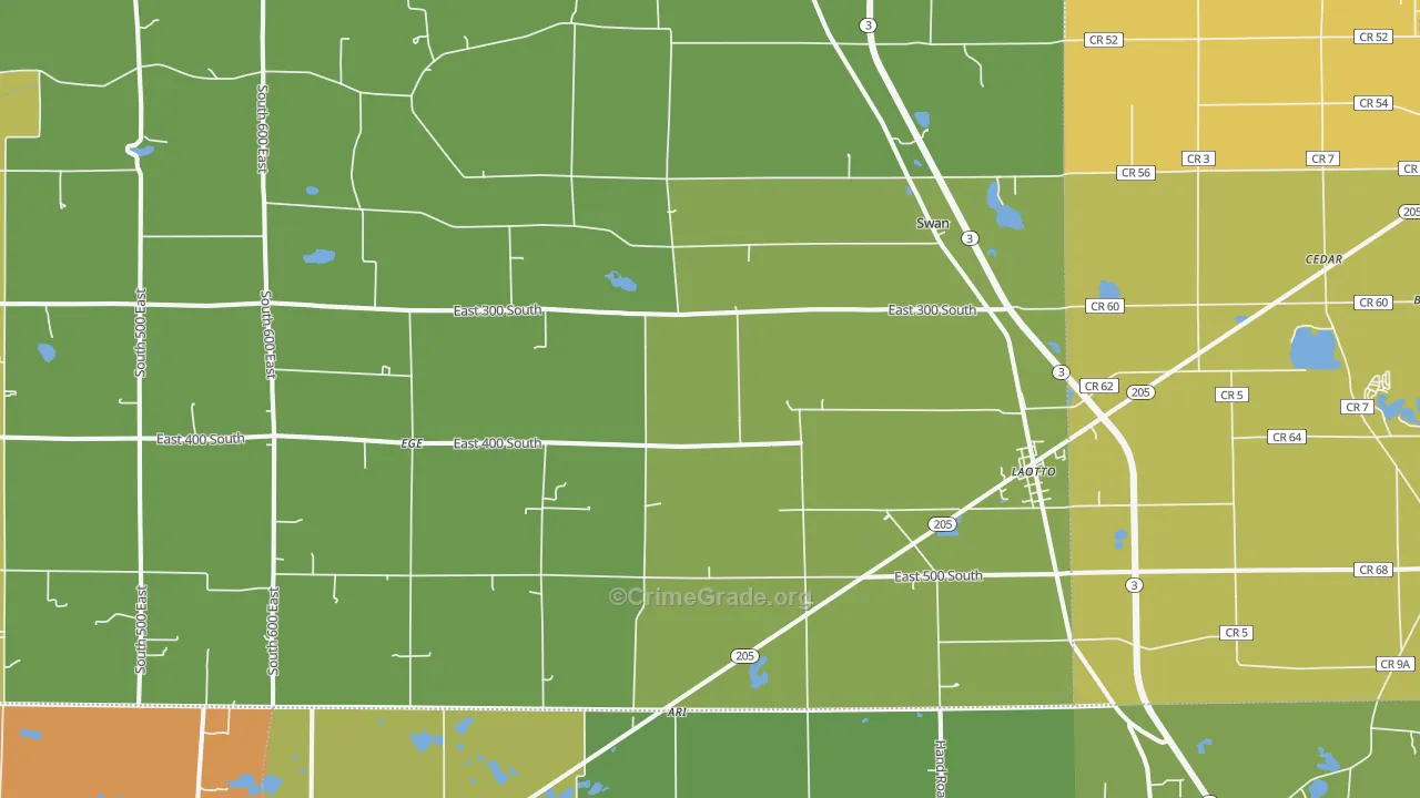 Laotto, IN Map of Burglary Rates