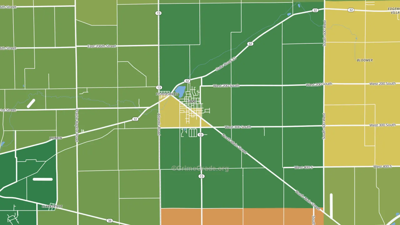 Lapel, IN Map of Burglary Rates