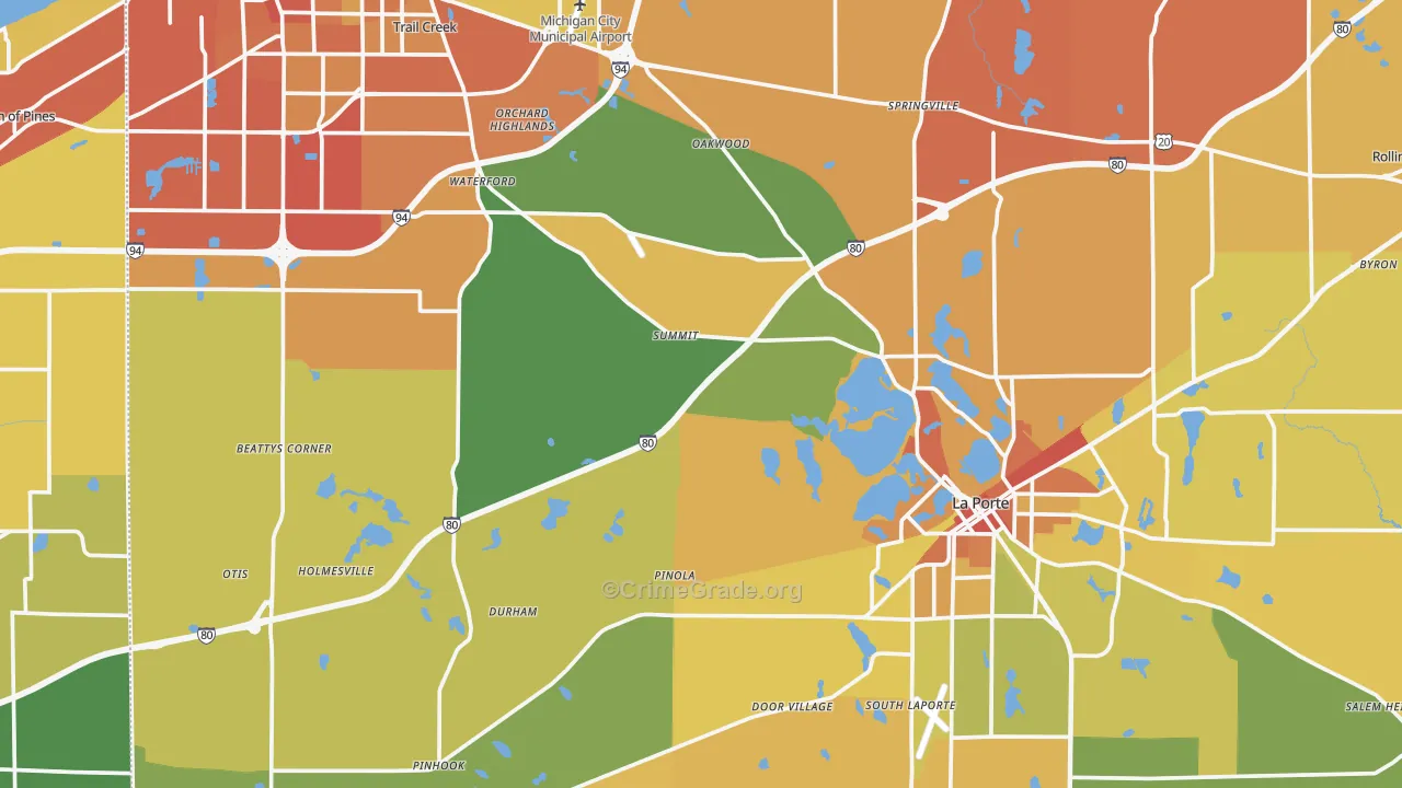 LaPorte County, IN Map of Burglary Rates