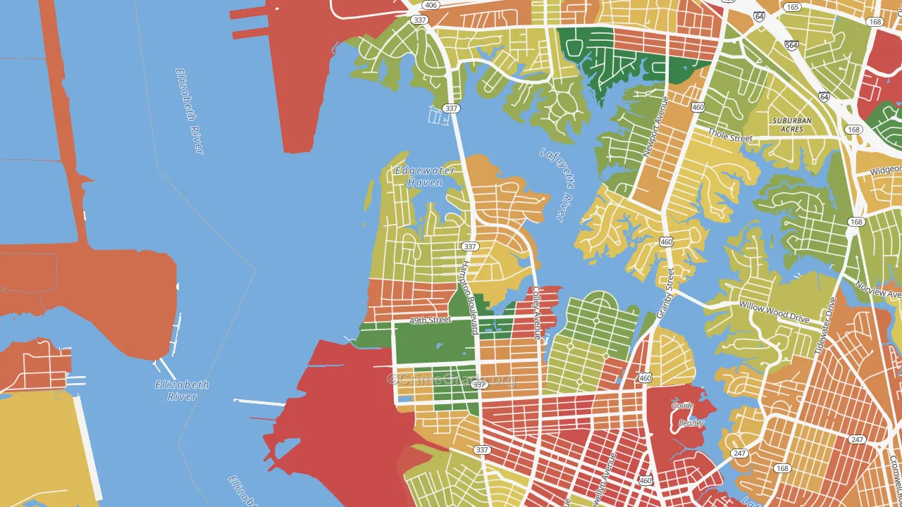 Larchmont-Edgewater, Norfolk, VA Map of Burglary Rates
