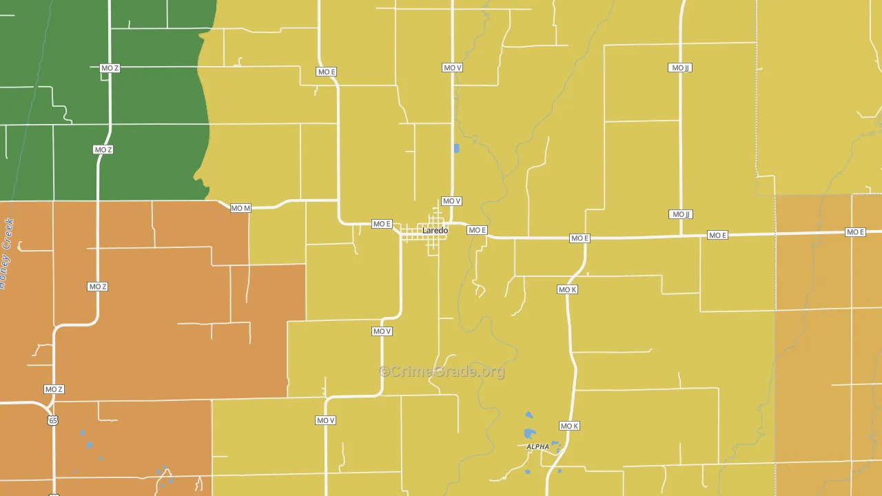 Laredo, MO Map of Burglary Rates