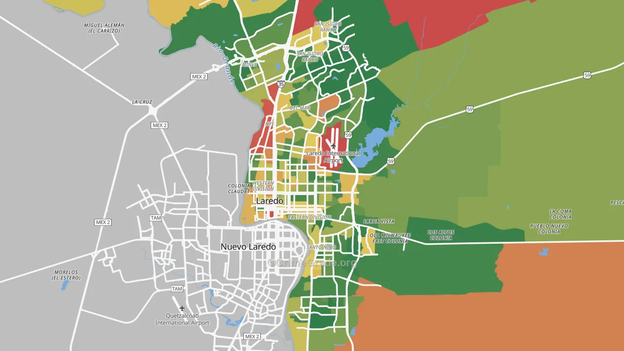 Laredo, TX Map of Burglary Rates
