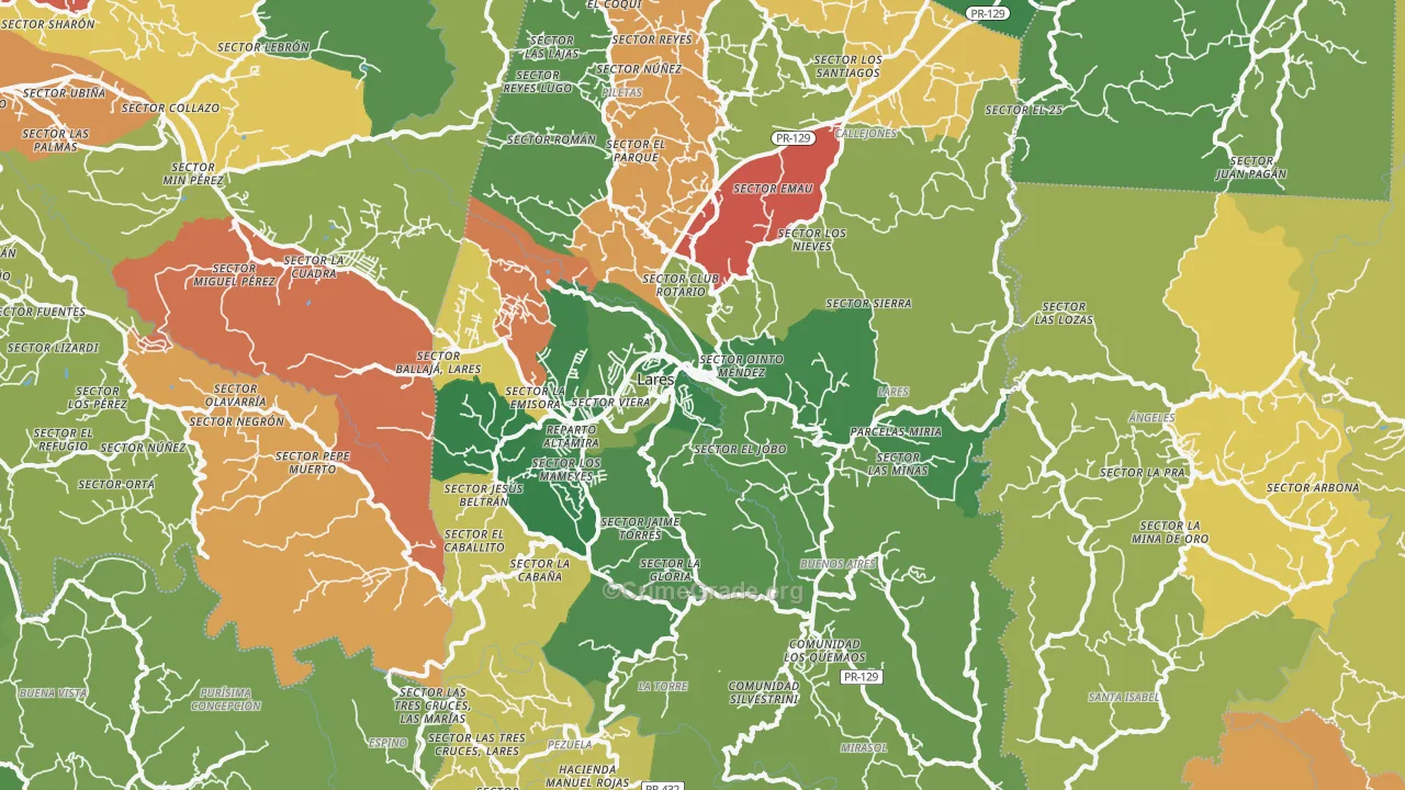 Lares Municipio, PR Map of Burglary Rates