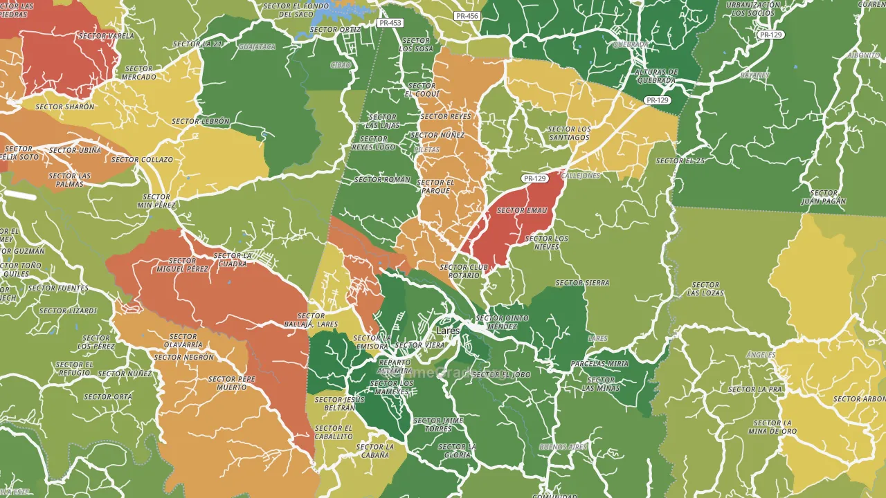 Lares, PR Map of Burglary Rates