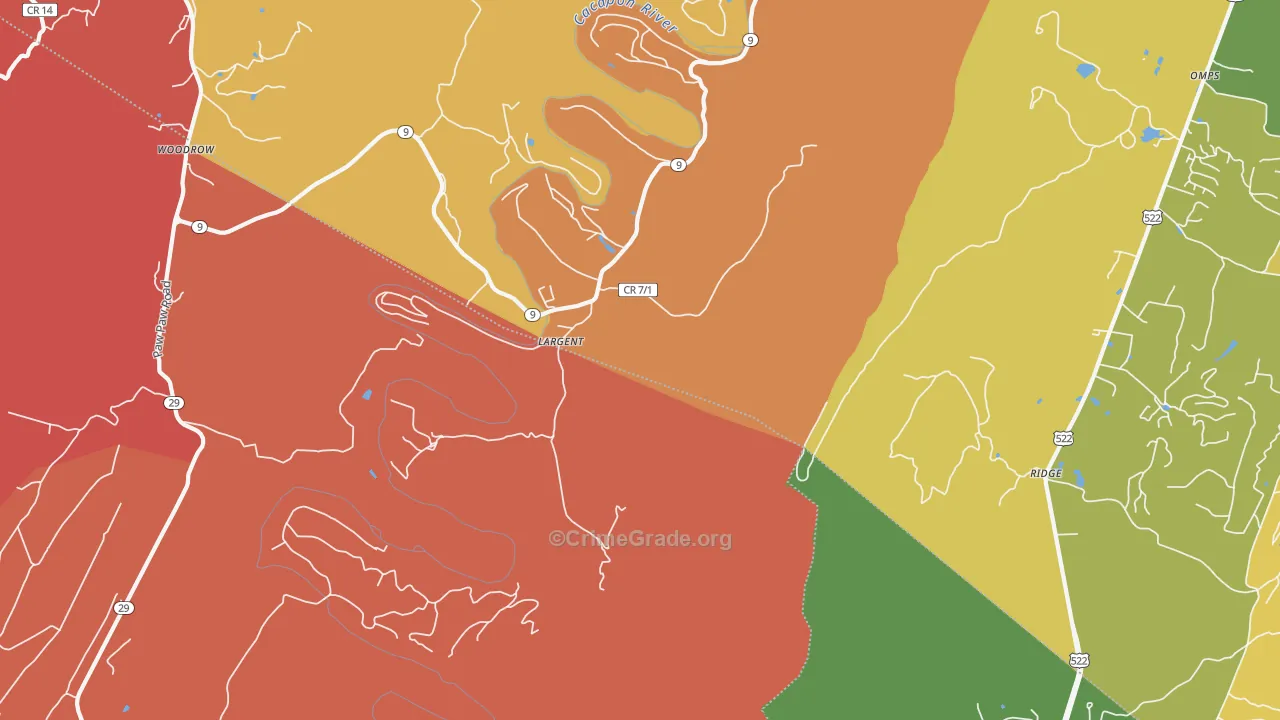 Largent, WV Map of Burglary Rates