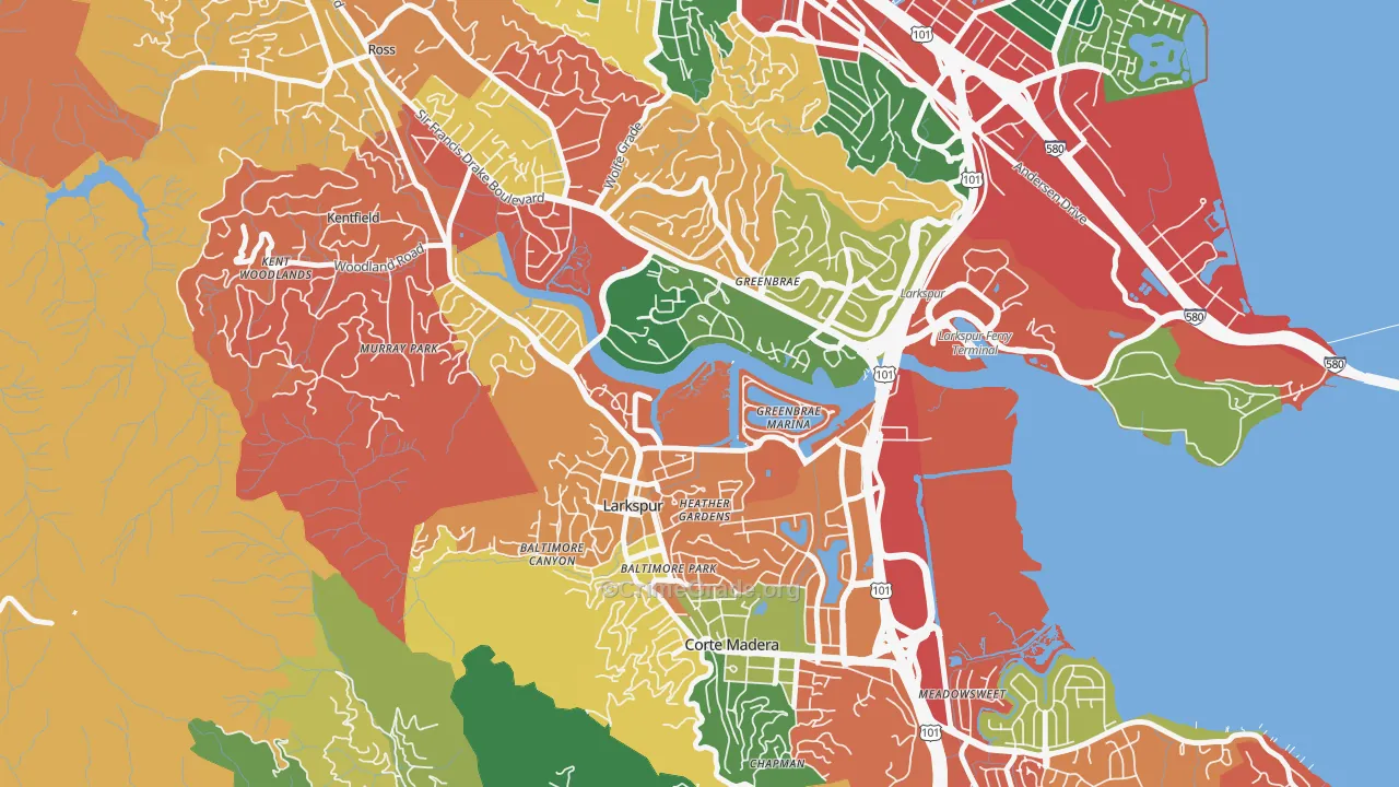 Larkspur, CA Map of Burglary Rates