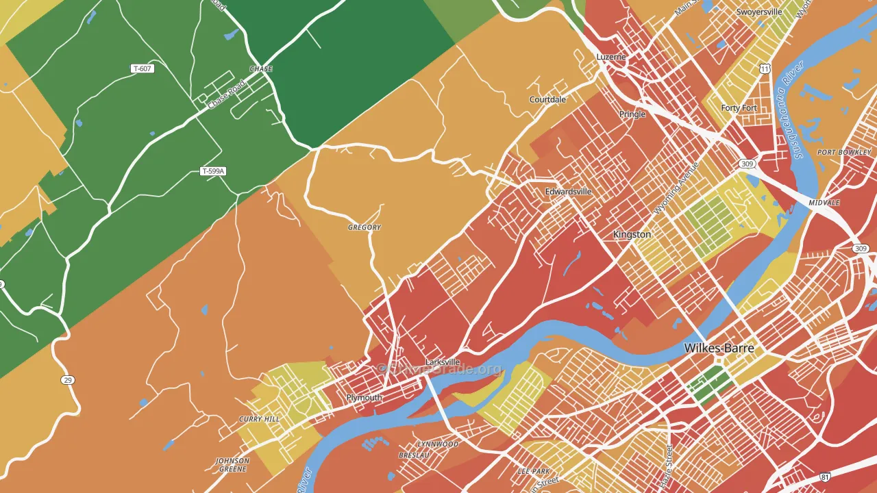 Larksville, PA Map of Burglary Rates