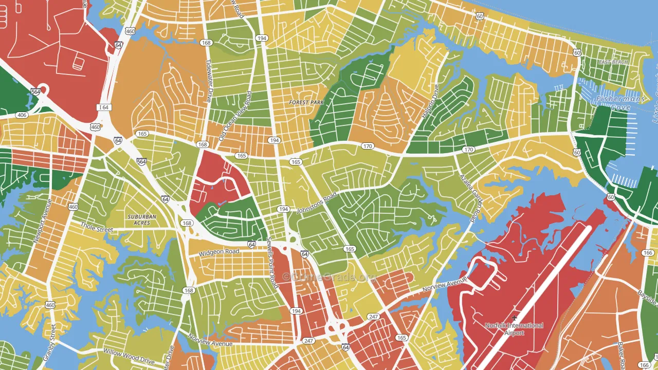 Larrymore Lawns, Norfolk, VA Map of Burglary Rates