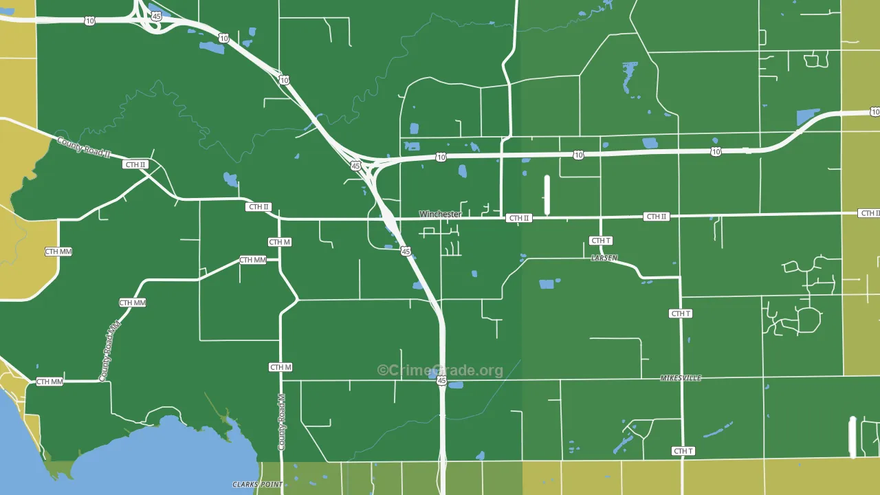 Larsen, WI Map of Burglary Rates