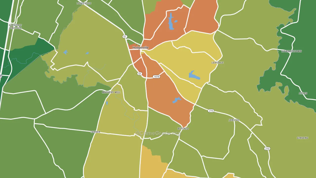 Larue County, KY Map of Burglary Rates