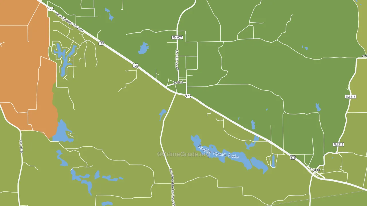 Larue, TX Map of Burglary Rates