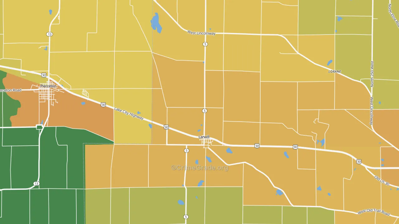 Larwill, IN Map of Burglary Rates