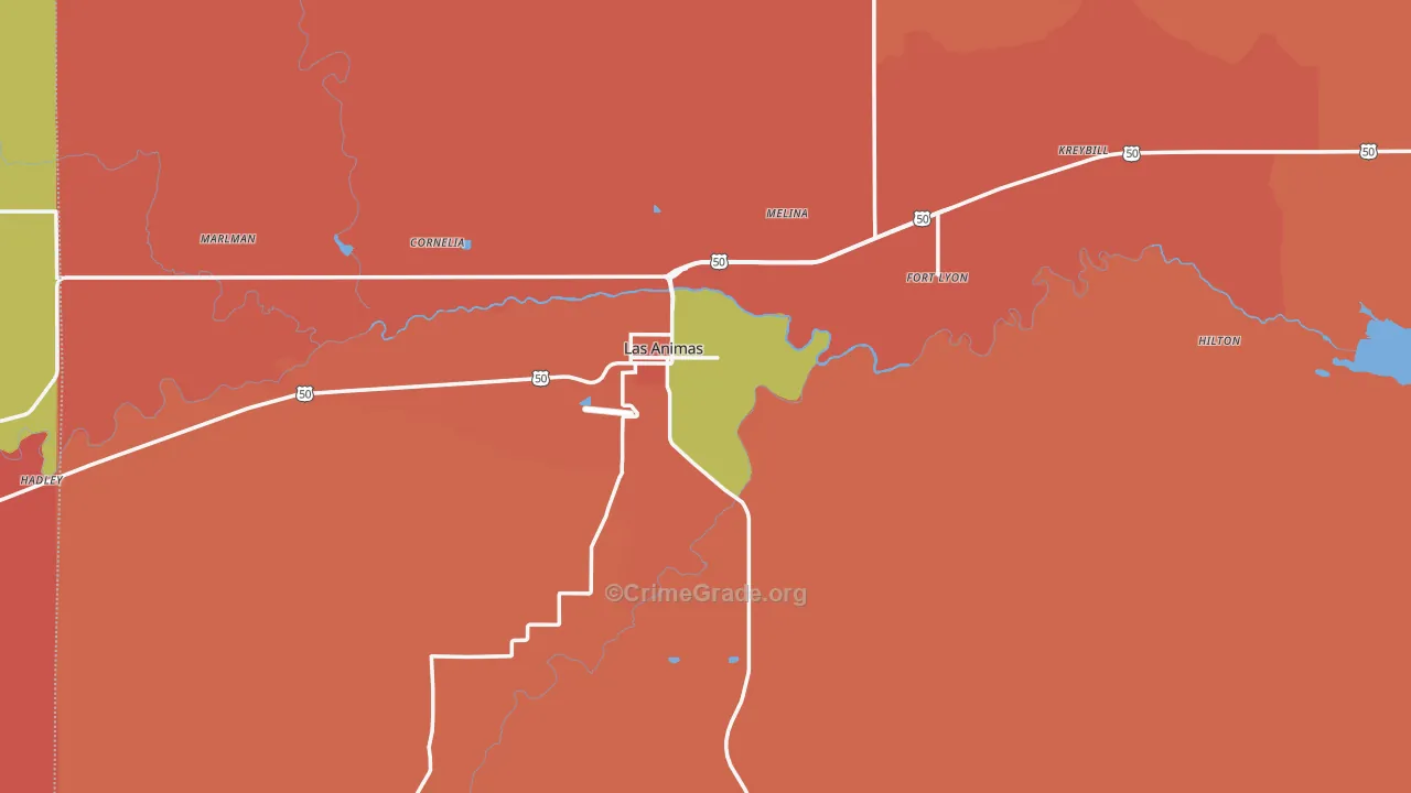 Las Animas, CO Map of Burglary Rates