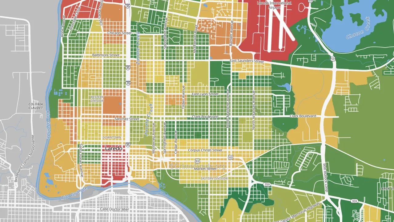Las Lomas, Laredo, TX Map of Burglary Rates