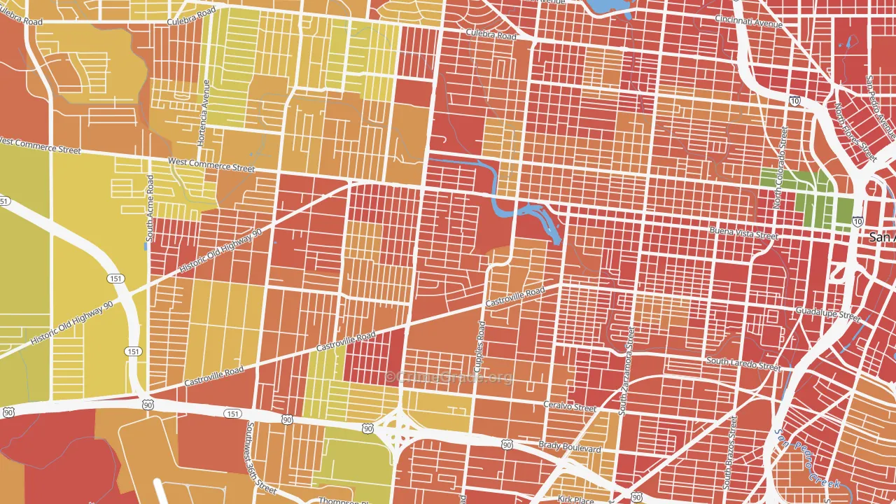 Las Palmas, San Antonio, TX Map of Burglary Rates