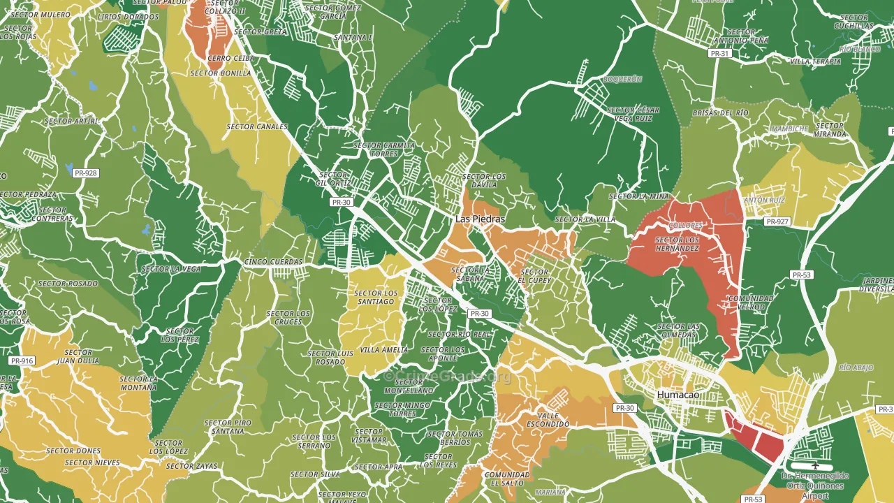 Las Piedras, PR Map of Burglary Rates