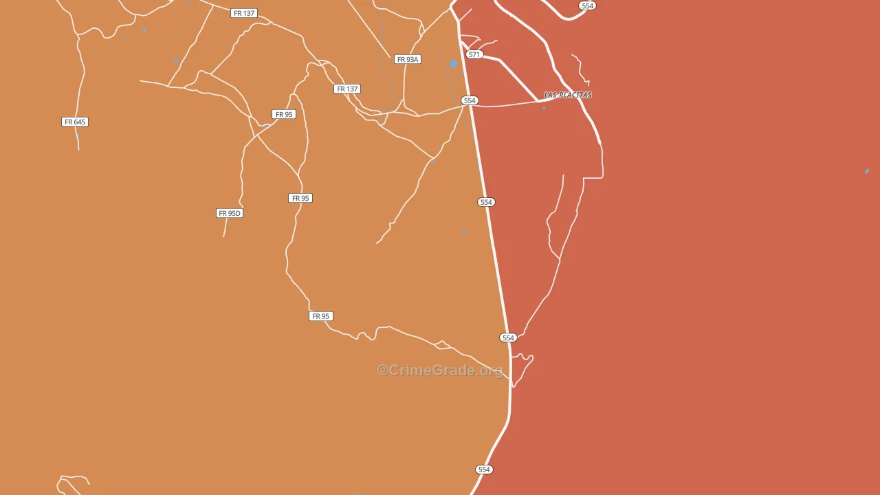 Las Placitas, NM Map of Burglary Rates