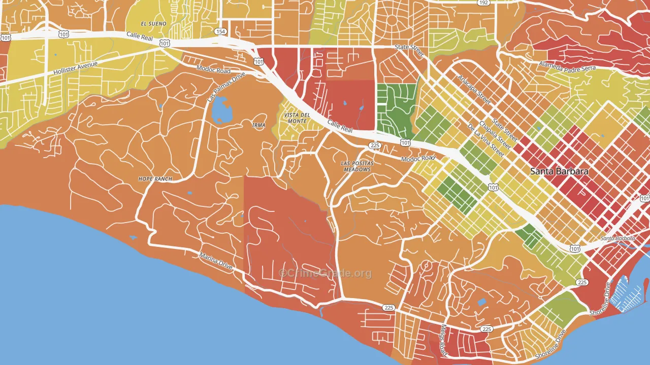 Las Positas, Santa Barbara, CA Map of Burglary Rates