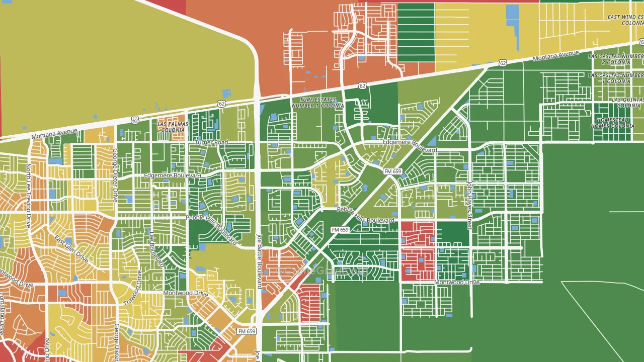 Las Tierras, El Paso, TX Map of Burglary Rates