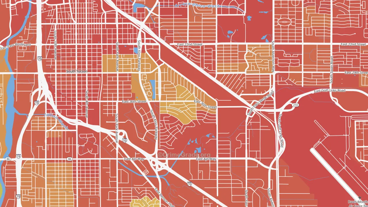 Las Vistas, Tucson, AZ Map of Burglary Rates