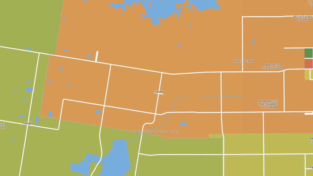 Lasara, TX Map of Burglary Rates