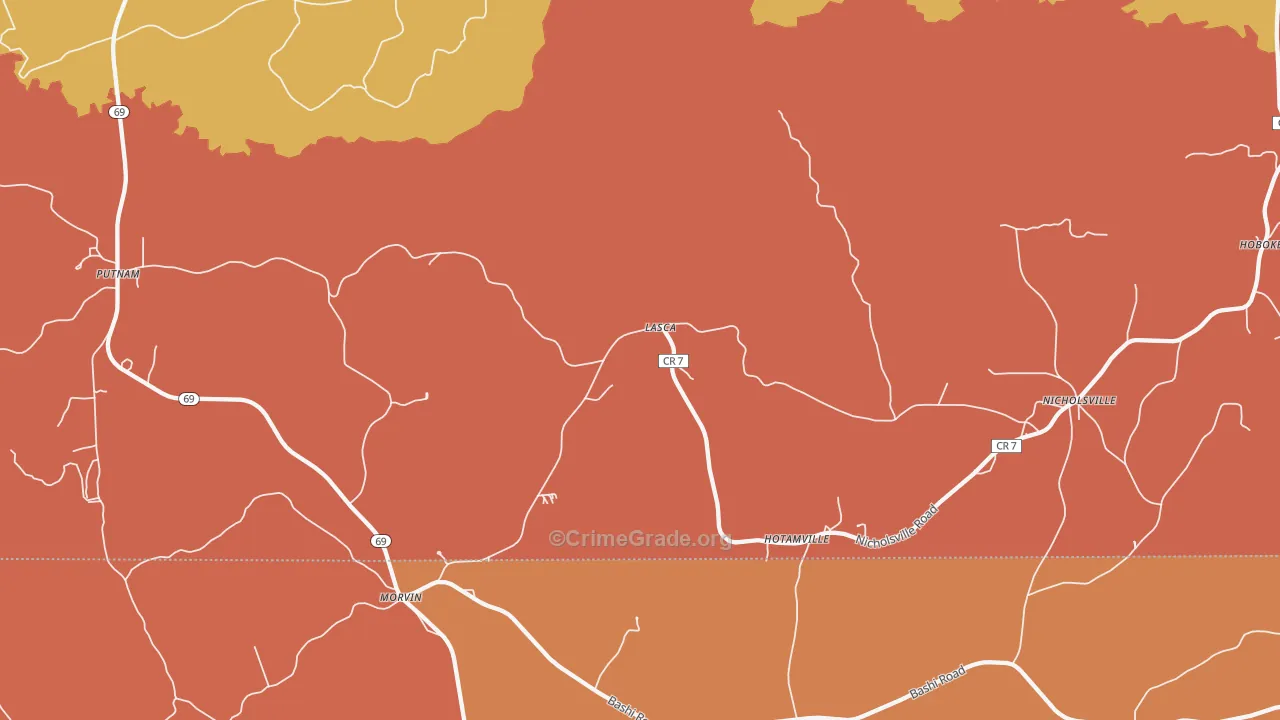 Lasca, AL Map of Burglary Rates