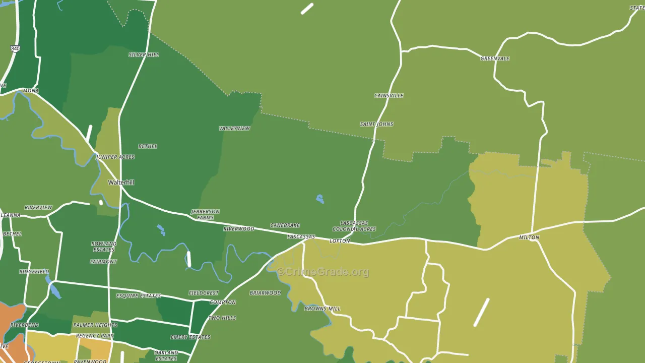 Lascassas, TN Map of Burglary Rates
