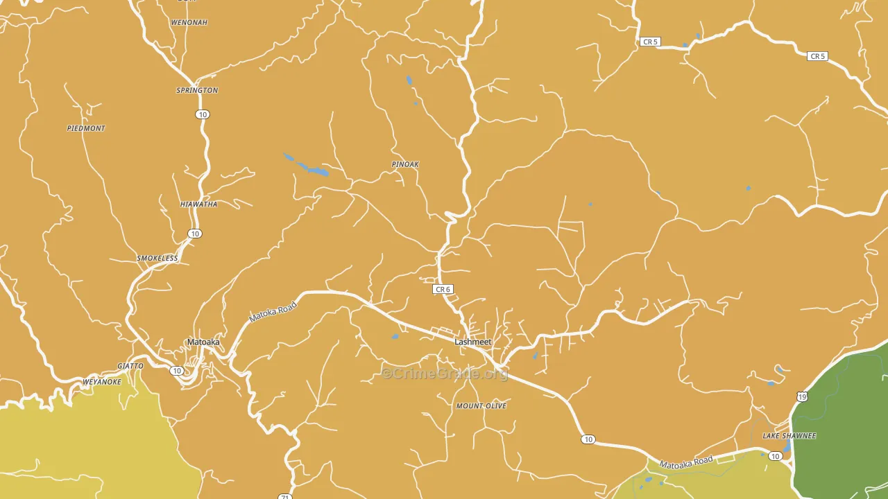 Lashmeet, WV Map of Burglary Rates