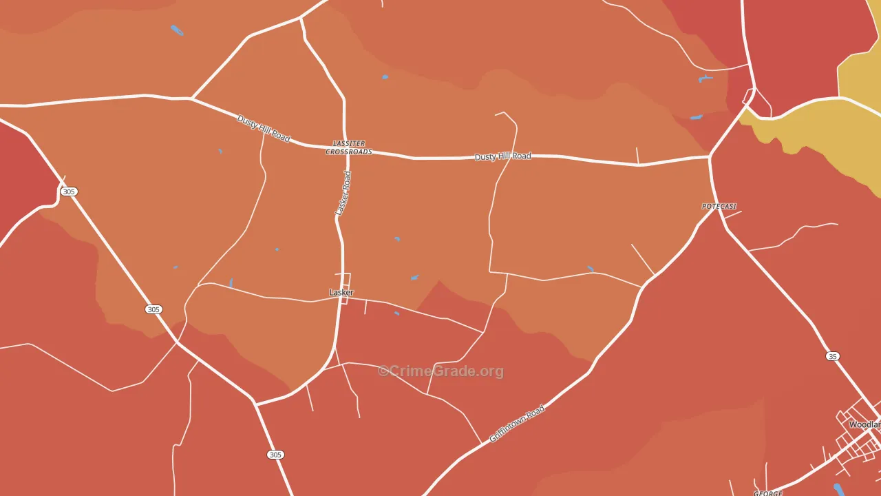 Lasker, NC Map of Burglary Rates
