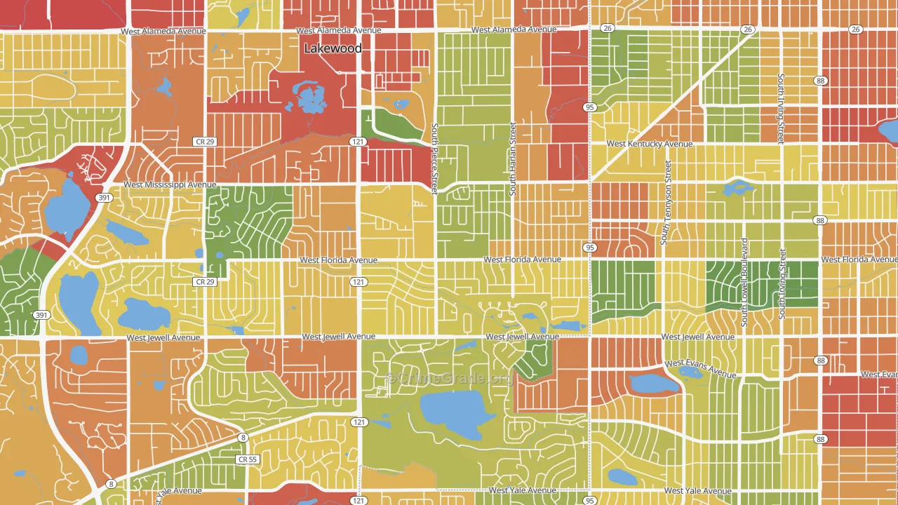 Lasley, Lakewood, CO Map of Burglary Rates