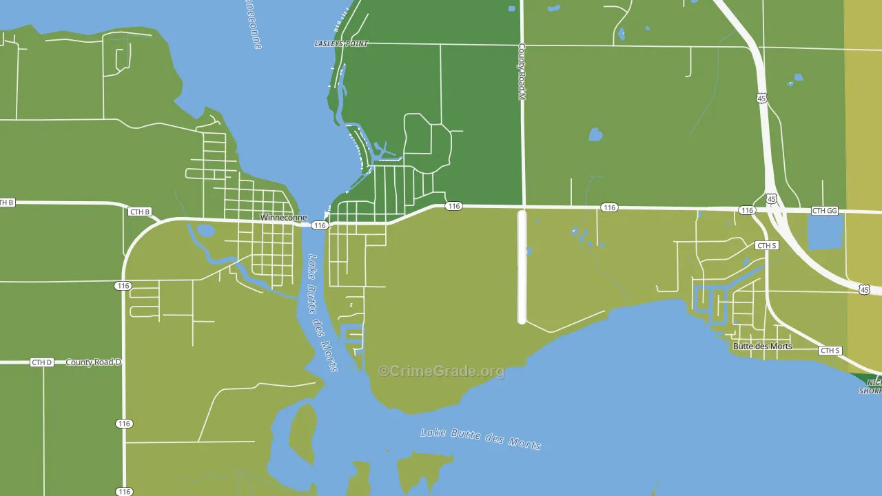 Lasleys Point, WI Map of Burglary Rates