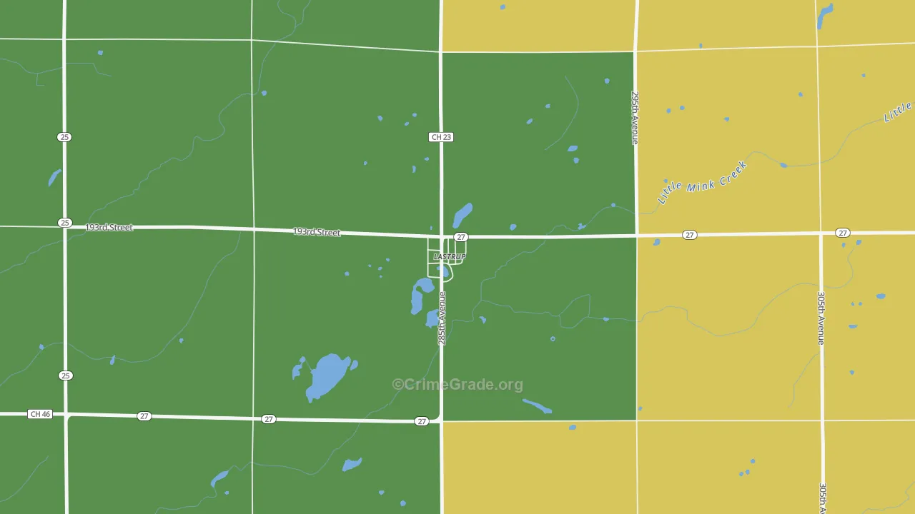 Lastrup, MN Map of Burglary Rates
